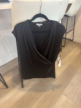 Calvin Klein Black Cowl Neck Short Sleeve Blouse